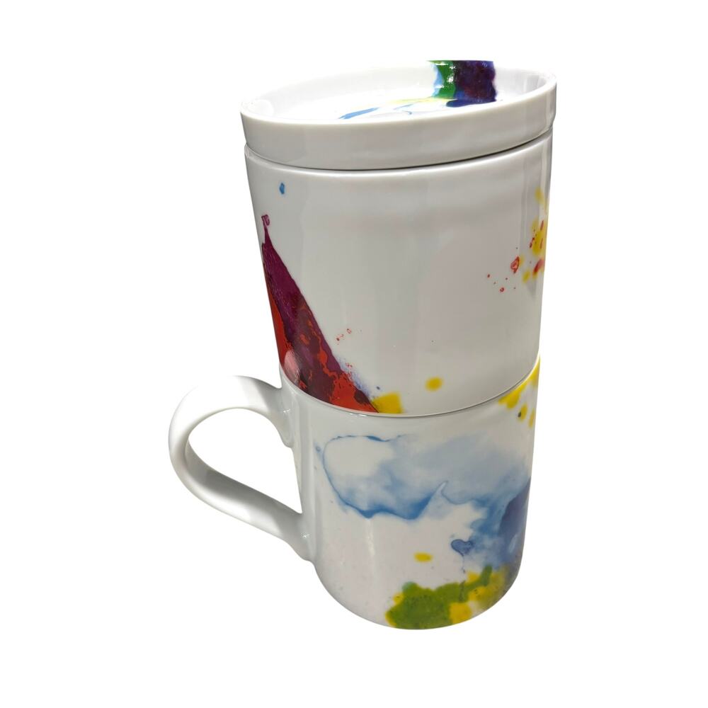 Nw Konitz Coffee For One Mug with Lid Individual Coffee Maker Rainbow Watercolor - Picture 4 of 12